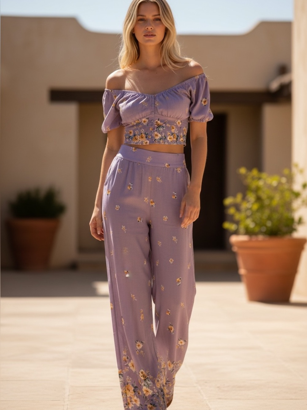 Spoiled Lavender Wide-Leg Floral Pants
